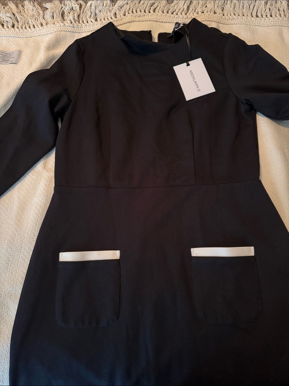 Little Girls' Black Dress with White Pocket Trim - Unbranded